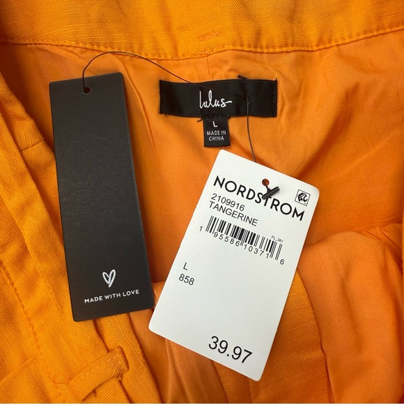 Lulus Shorts Womens Large Orange Rayon Linen Blend Lined Belted Pockets NEW - Picture 2 of 7